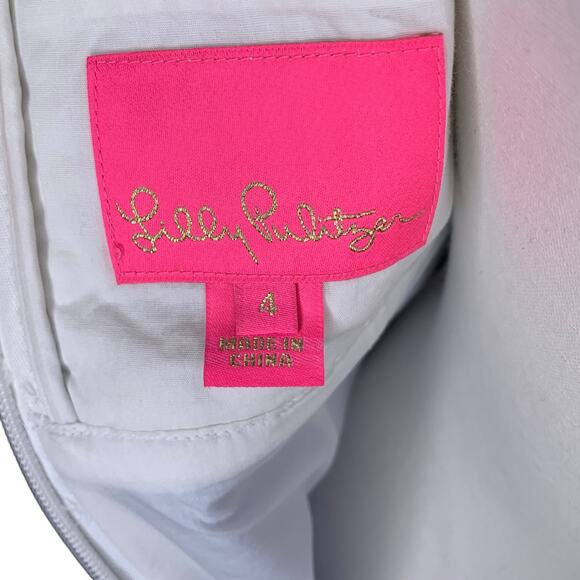 Lilly Pulitzer Sandi Blue Peri Leaf Pattern White Lace Stretch Shift Dress - Picture 10 of 11